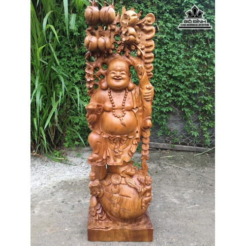 Tượng Phật Di Lặc Vác Cành Đào gỗ xá xị (gù hương) cao 107 rộng 33 dày 17 (cm)