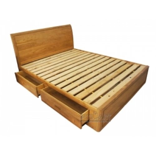 Giường ngủ kiểu Đài loan gỗ sồi GDO-10475, 2 ngăn kéo hông, đệm 1,6x2m