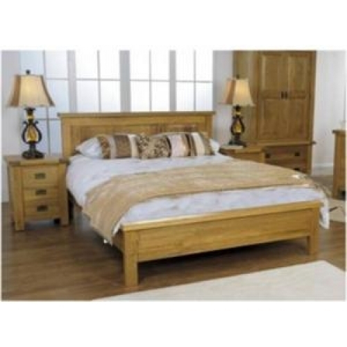 Giường đôi gỗ sồi kiểu Rustic, pano 3 khoang, đuôi thấp 1.8x2 m