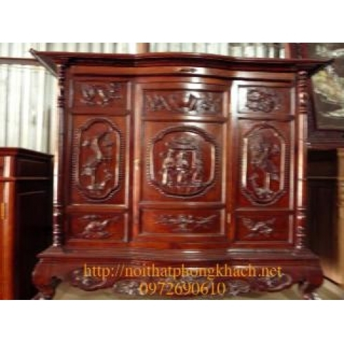 Tủ thờ gỗ gụ triên thọ Tứ linh tam đa TT1