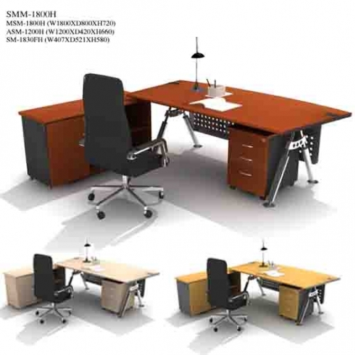 Bộ bàn giám đốc Fami SMM1800H (Gồm bàn giám đốc chân sắt, Tủ phụ bàn giám đốc, Hộc ngăn kéo di động)