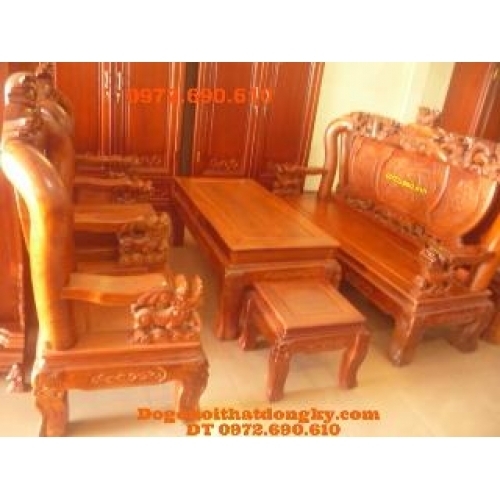 Bộ bàn ghế đẹp gỗ hương kiểu đỉnh rồng BDR1
