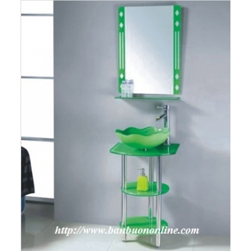 LAVABO KÍNH MÀU XANH HÌNH HOA