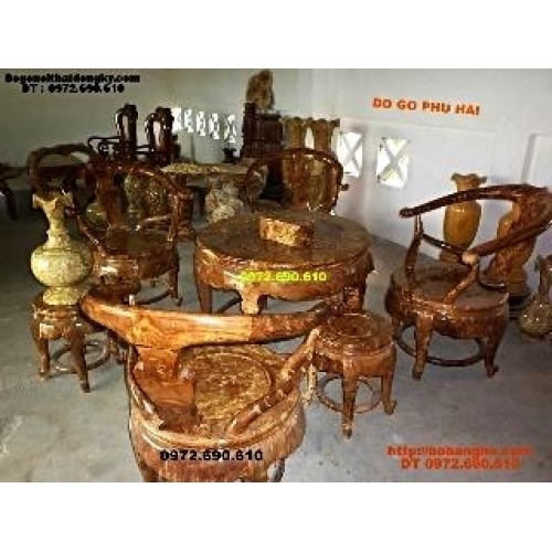 Bộ bàn ghế đồng kỵ bàn tròn gỗ Nu nghiến