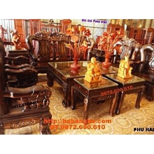 Bộ bàn ghế đồng kỵ gỗ mun sang trong Quốc voi