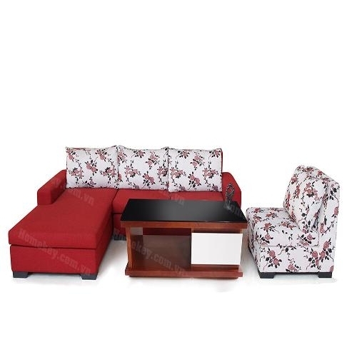 Sofa Góc Màu Đỏ Gối Hoa