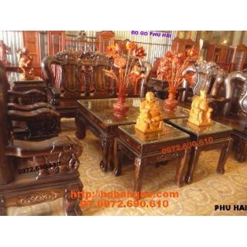 Bộ bàn ghế gỗ mun sang trọng Minh Quốc voi QV12