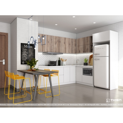 Thiên Furniture - Mẫu thiết kế tủ bếp Laminate vân gỗ