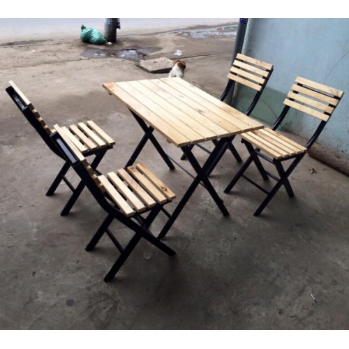 Bộ bàn ghế xếp gỗ khung sắt