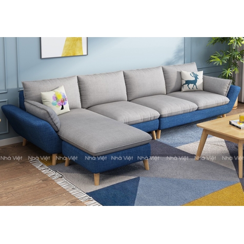 Bộ sofa nỉ thiết kế phối màu xanh và trắng nổi bật