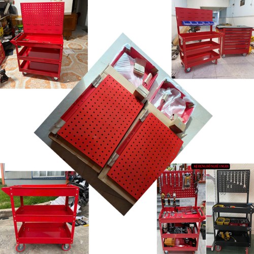 Xe đựng đồ nghề 3 ngăn có giá treo dụng cụ