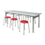 Kết hợp bàn ăn công nghiệp Inox BA01-15 và ghế đôn GD04 Hòa Phát